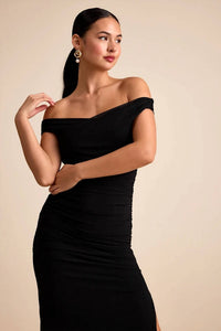 Lulus - Women's Scotia Mesh Ruched Off-the-shoulder Maxi Dress