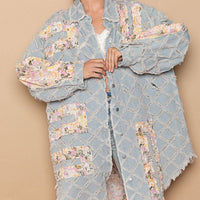 Pol - Floral Print Frayed Texture Denim Shacket