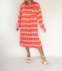 Karlie Retro Floral Midi Shirt Dress in pink orange - women's dress