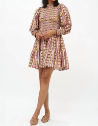 SMOCKED FLIRTY 3/4 SLEEVE DRESS