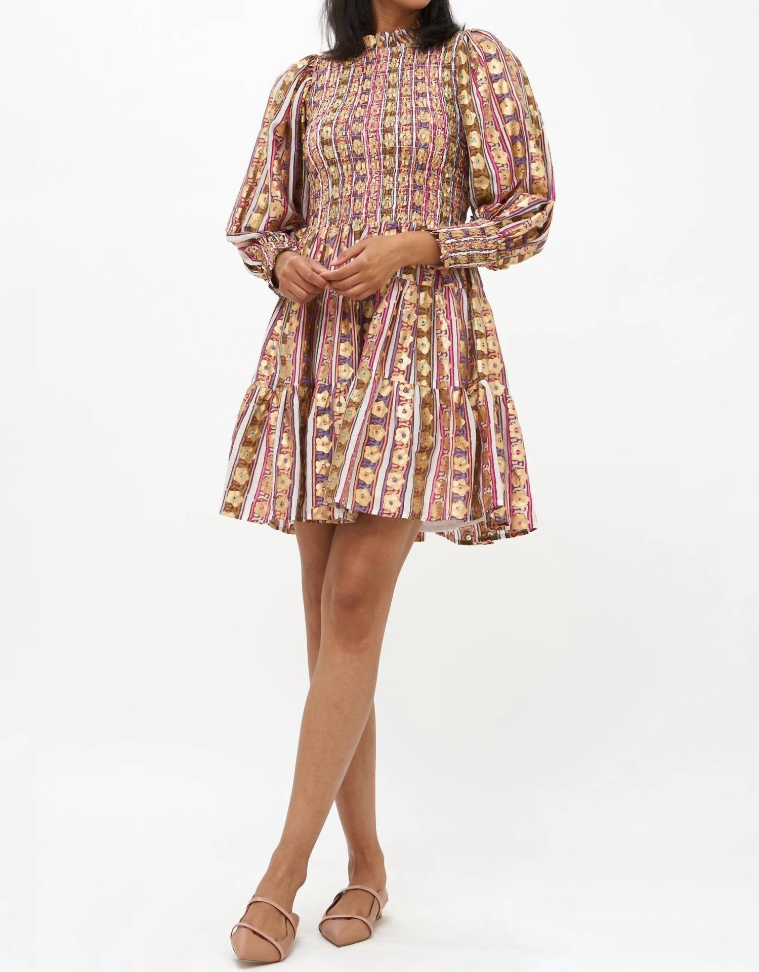 SMOCKED FLIRTY 3/4 SLEEVE DRESS