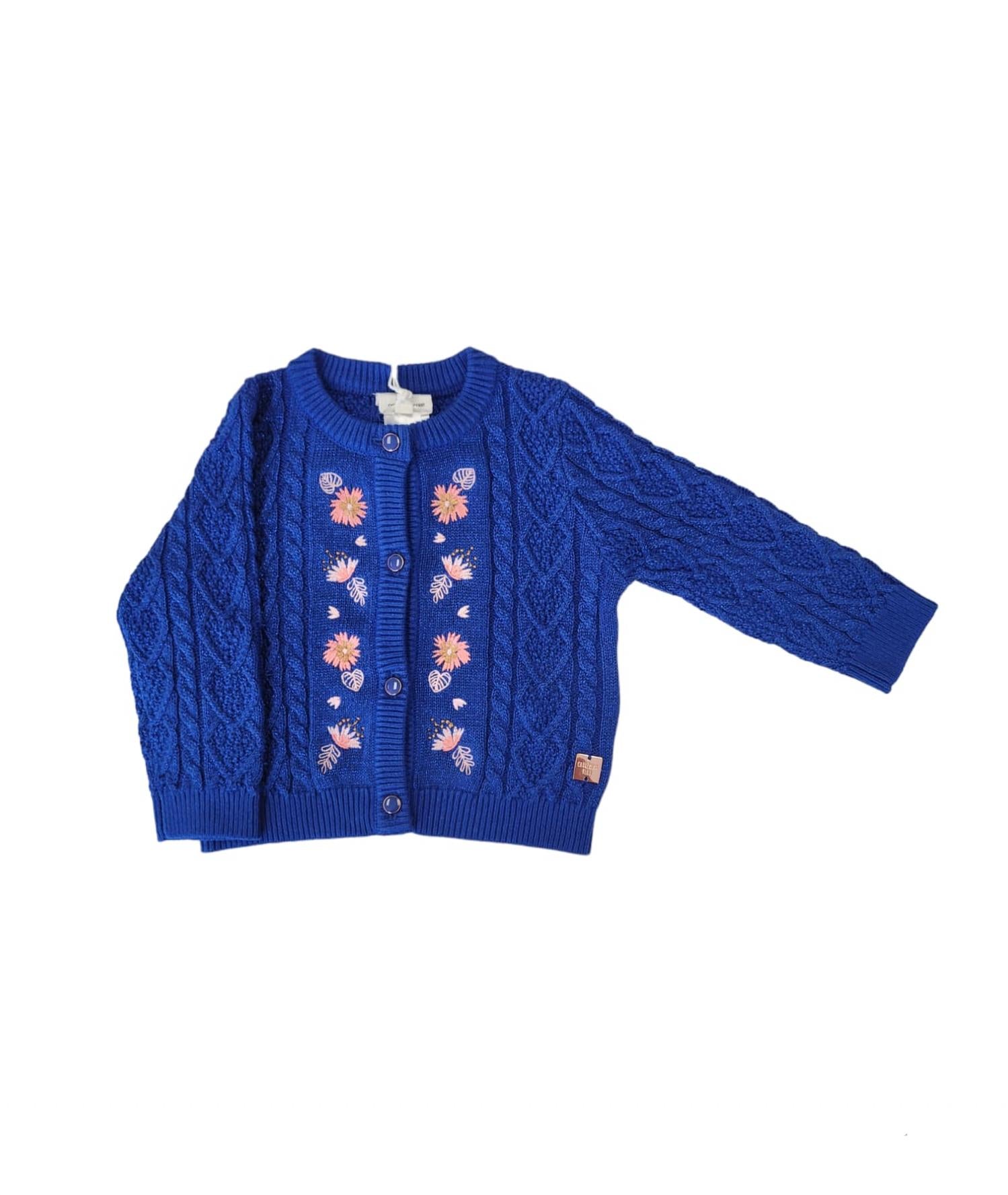 Carrement Beau Girls Cable Knit Cardigan With Floral Embroidery in blue - item