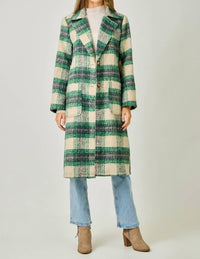 mystree Plaid Long Coat in ivory green - women's jacket