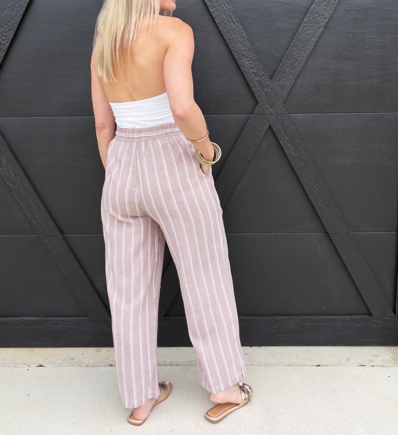Ee:Some - Soft Washed Striped Pants