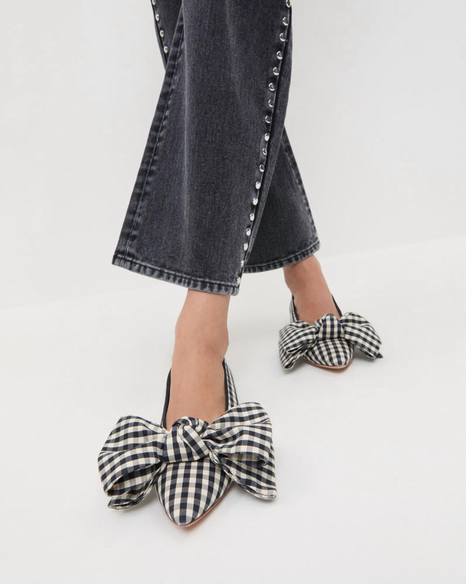 Loeffler Randall Women's Noa Bow Shoes in black white gingham - women's flats - view 4