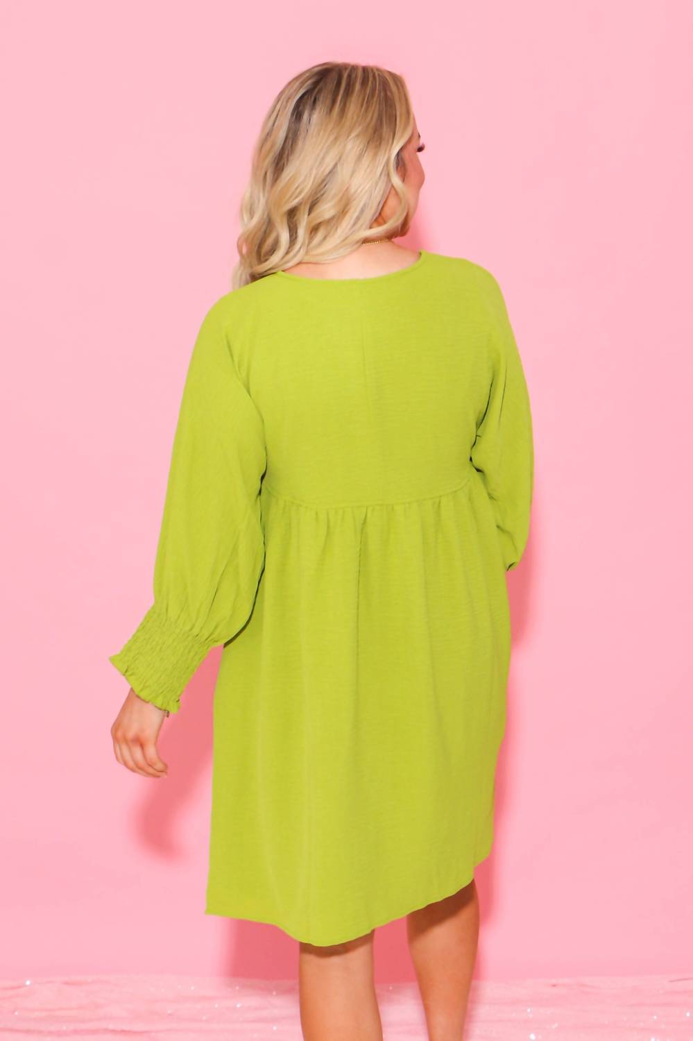 Ivy Jane Shirred Sleeve Dress in lime - women's dress - alternate view