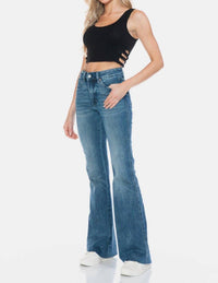 Judy Blue - Mid Rise Medium Wash Tummy Control Cut Hem Flare