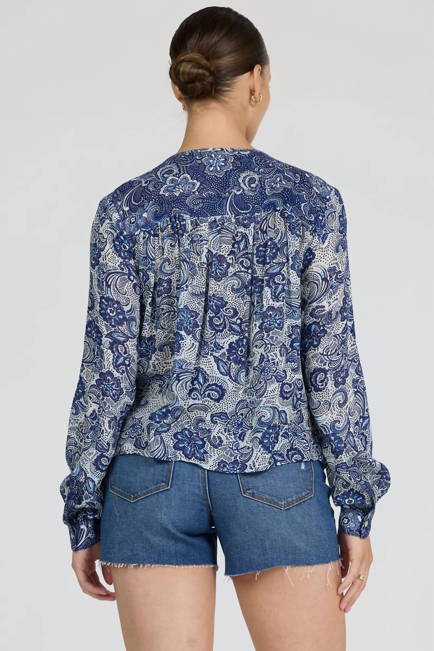 Dear John Denim - Jess Neck Long Sleeve Cuff Floral Print Top