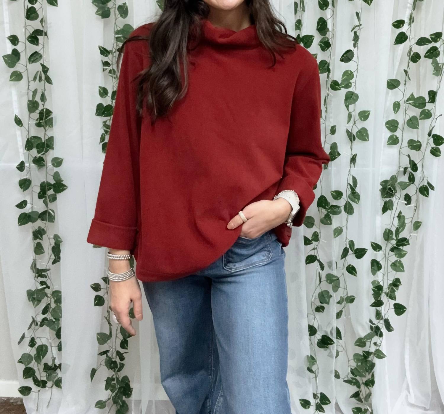 Multiples - Women's Turtleneck Side Button Top