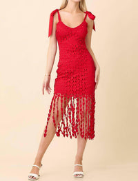 Main Strip - Shoulder Strap Tie With Heart Lace Fringe Dress