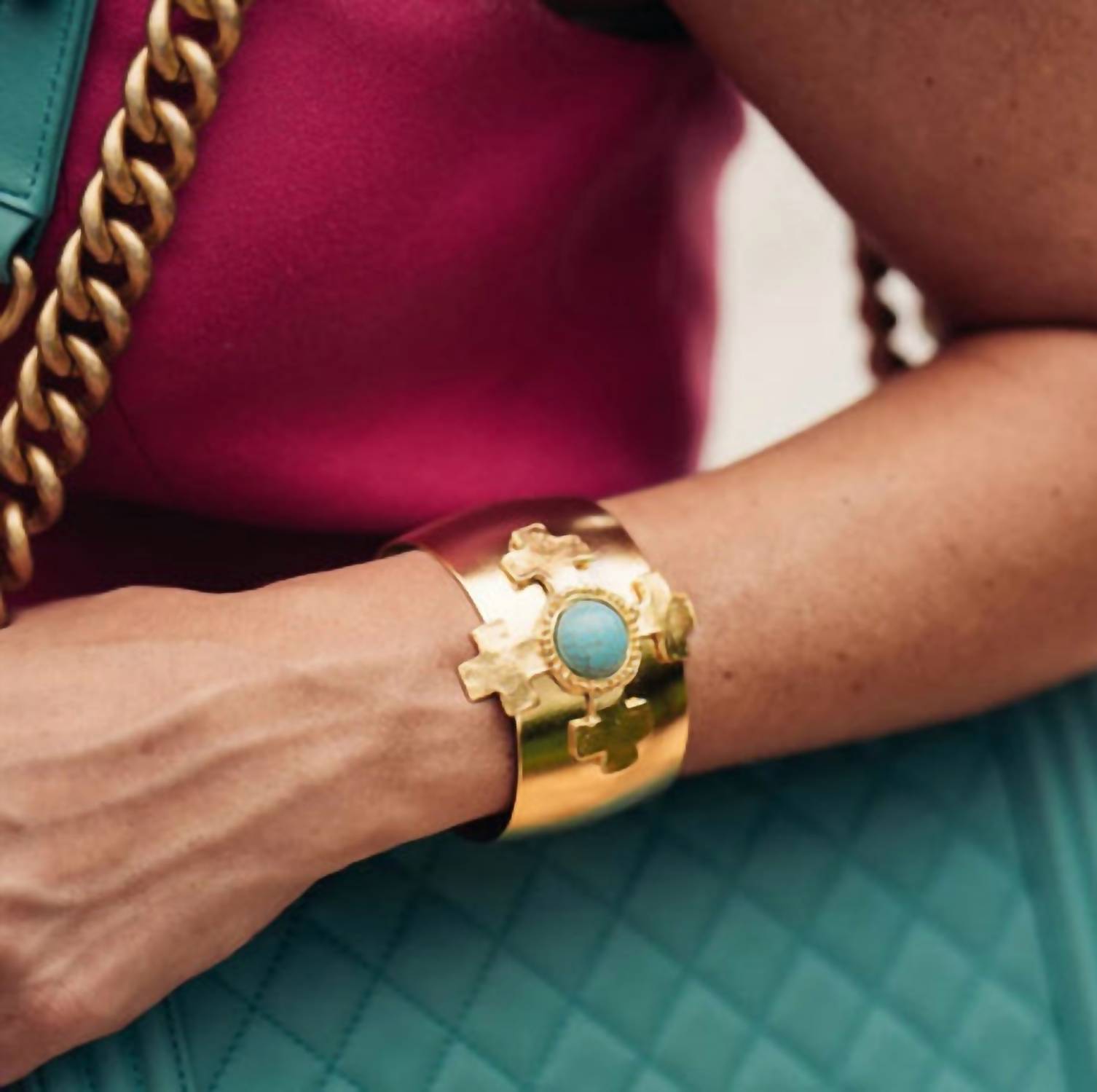 Susan Shaw - Women's Cross With Genuine Turquoise Cuff Bracelet