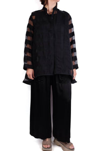 Luukaa - Sheer Button Up Collared Blouse