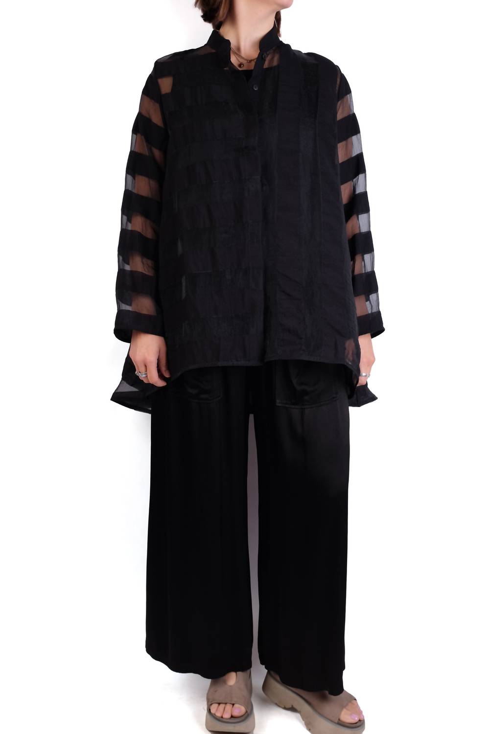 Luukaa - Sheer Button Up Collared Blouse