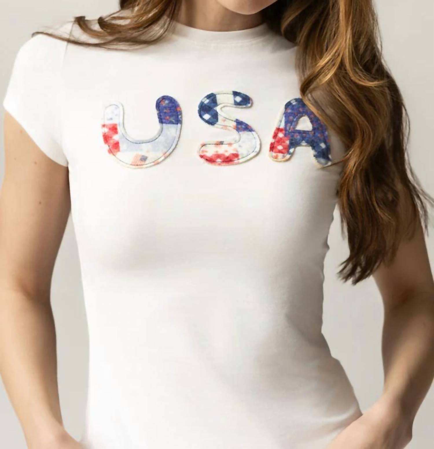 The Happy Camp3R - Women's Usa Patchwork Baby Tee