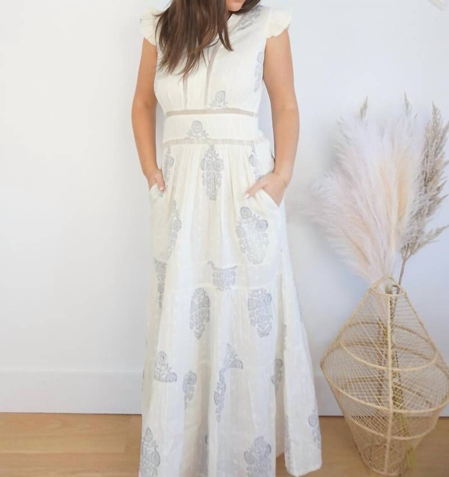 NIBI MTK Percy Maxi Dress in sunflower block - women's dress - detail view