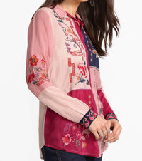 Johnny Was MARCIA COLOR BLOCK SHIRT in red bud - women's blouse - alternate view