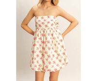 HYFVE Floral sleeveless Bubble Hem Mini Dress in cream red roses - women's dress