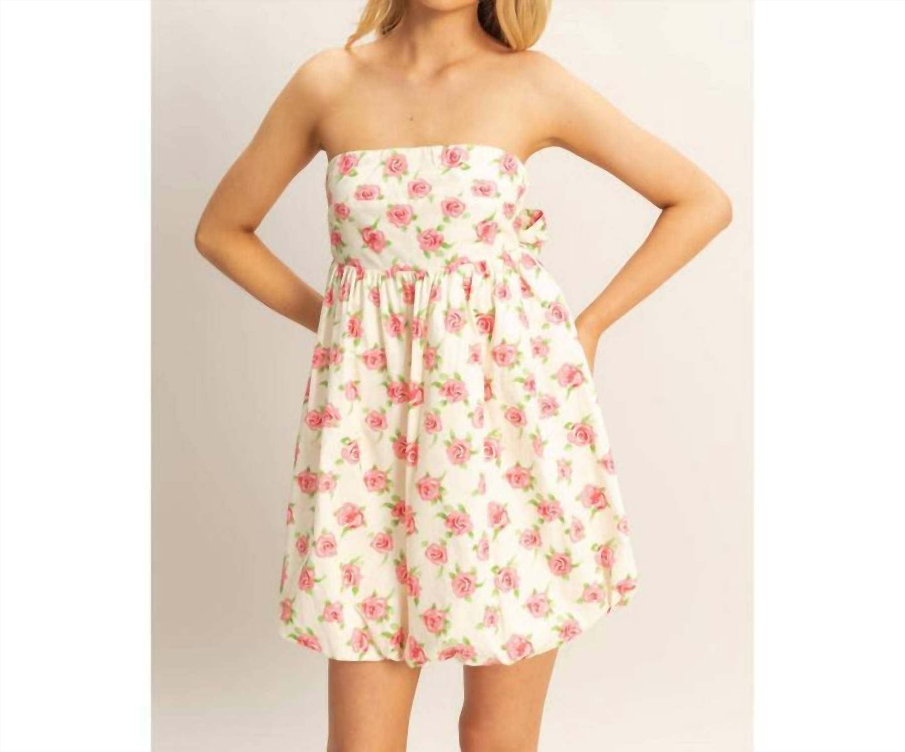HYFVE Floral sleeveless Bubble Hem Mini Dress in cream red roses - women's dress