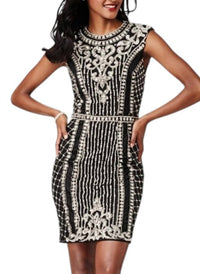 Jovani - Embellished Cap Sleeve Bodycon Cocktail Dress With Intricate Beading