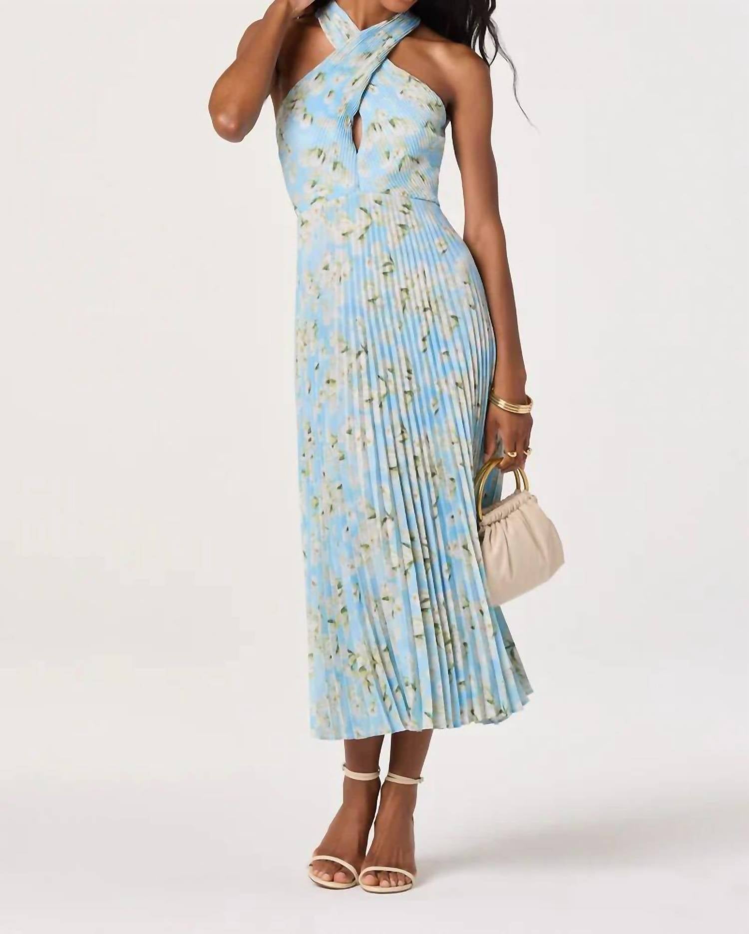 Astr - Samantha Plissé Halter Midi Dress