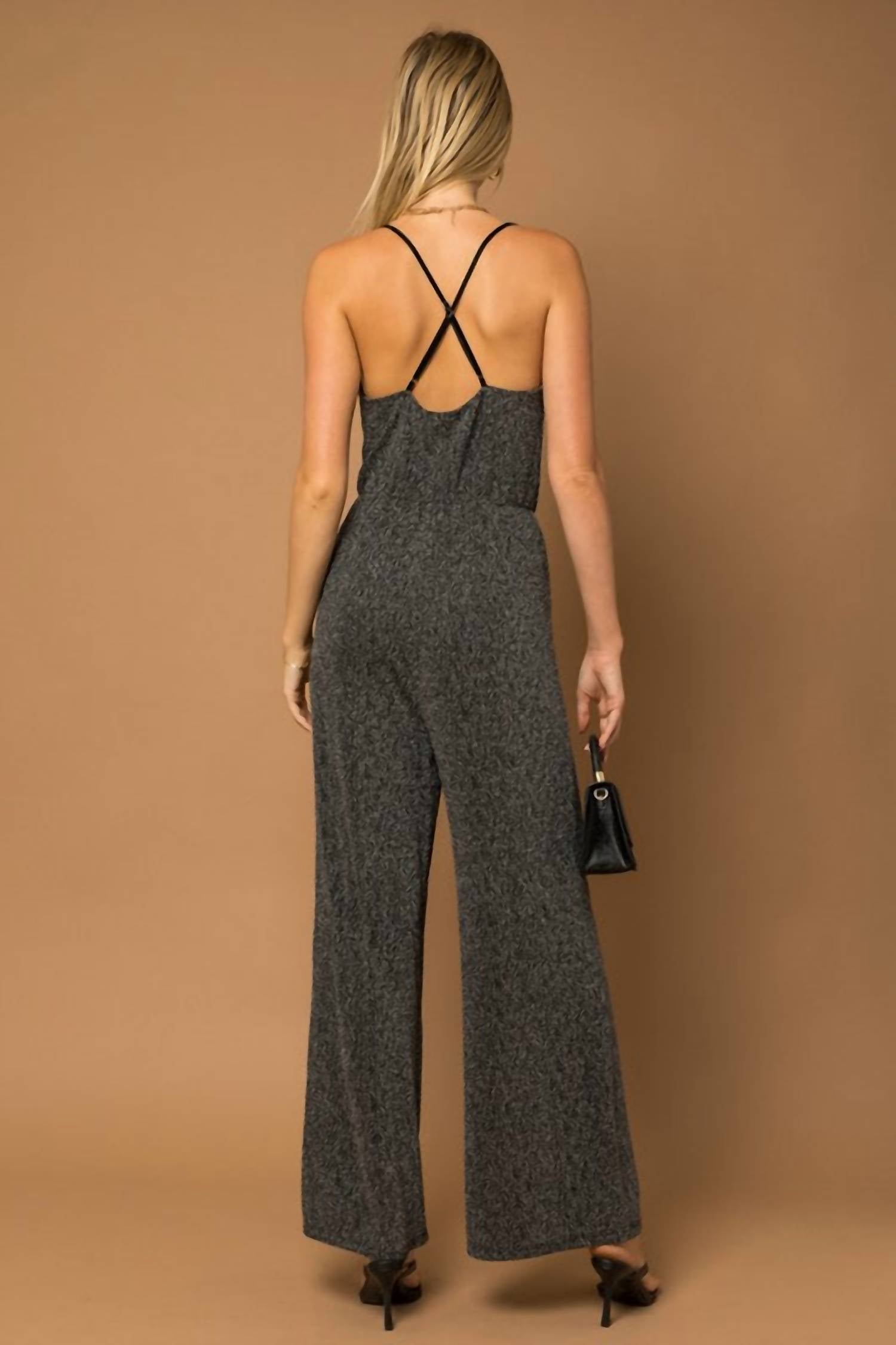 Metallic Cowl Neck Jumpsuit