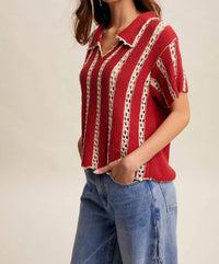 Listicle - Crochet Striped Pointelle Top