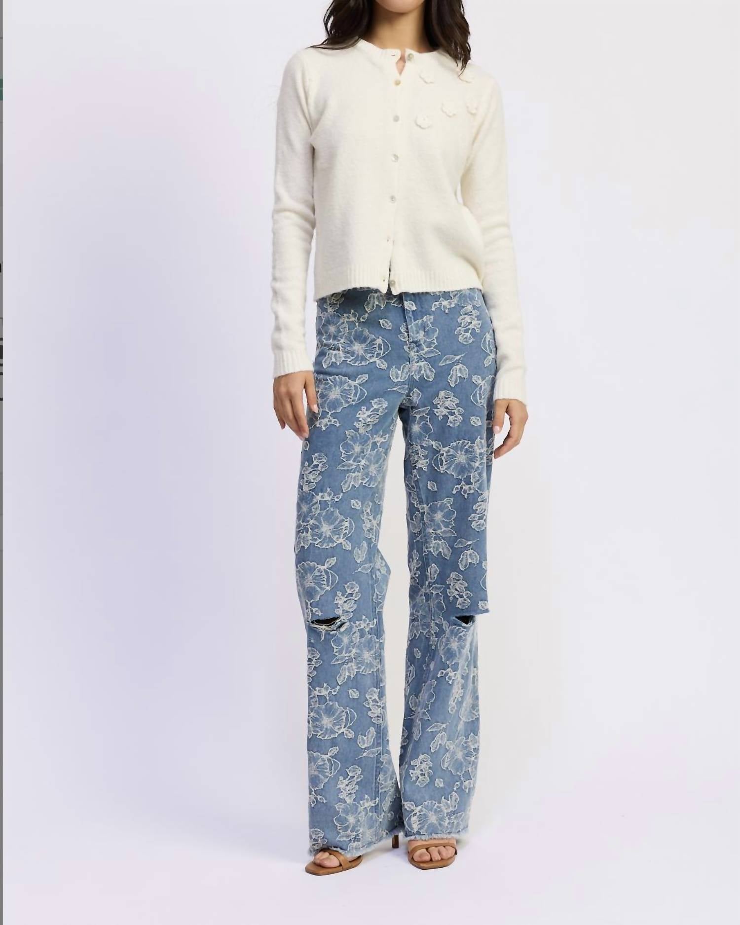 En Saison - Floral Distressed Denim Pants