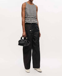 Ganni - Crinkled Taffeta Check Open Back Frilled Top