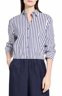 Theory - Stripe Cropped Button-front Shirt
