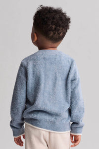 BAREFOOT DREAMS Toddler Fa La La Pullover in blue dusk - kids' sweater - detail view