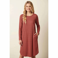 Mittoshop - Rib Knit Long Sleeve Round Neck Mini Dress