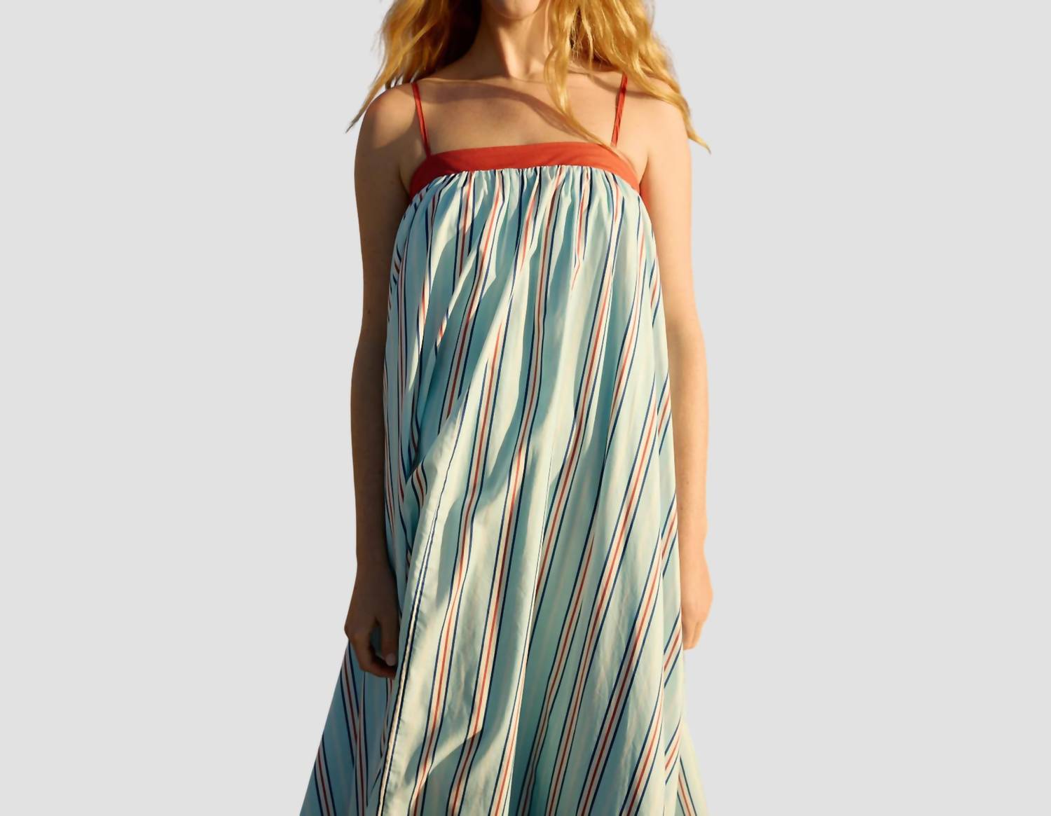 Aston Studio Daya Maxi Dress in cherry stripe - women's dress - detail view