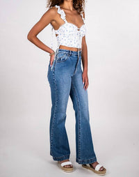 Sky to Moon Ditsy Corset Top in blue floral - women's shirt - detail view