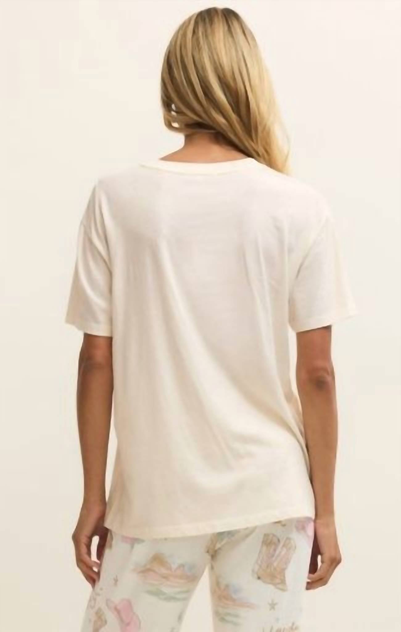 Z Supply Howdy Horses Boyfriend Tee in vanilla ice - women's t-shirt - detail view