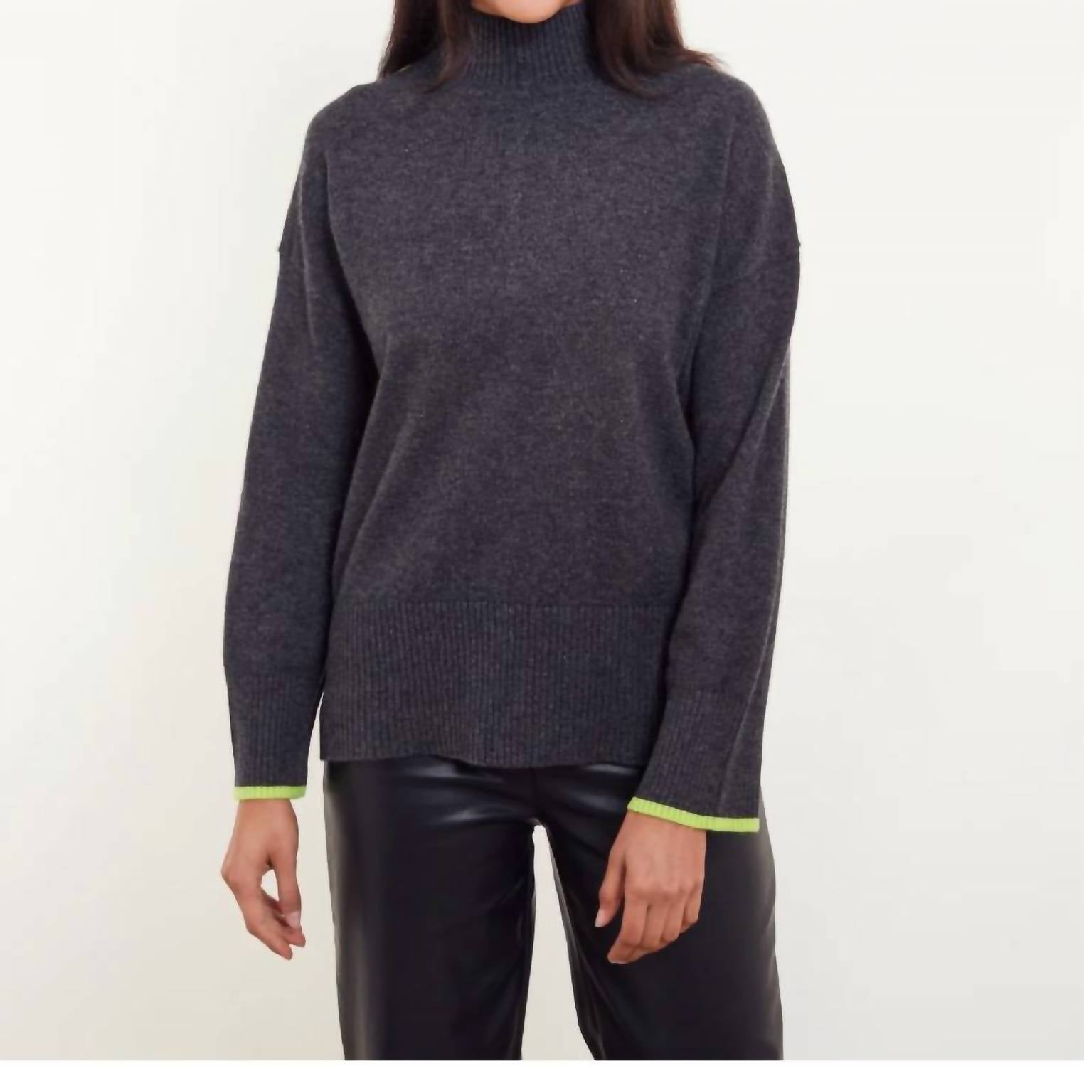 &Isla Alex Mock Neck Sweater in charcoal citrus - women's sweater