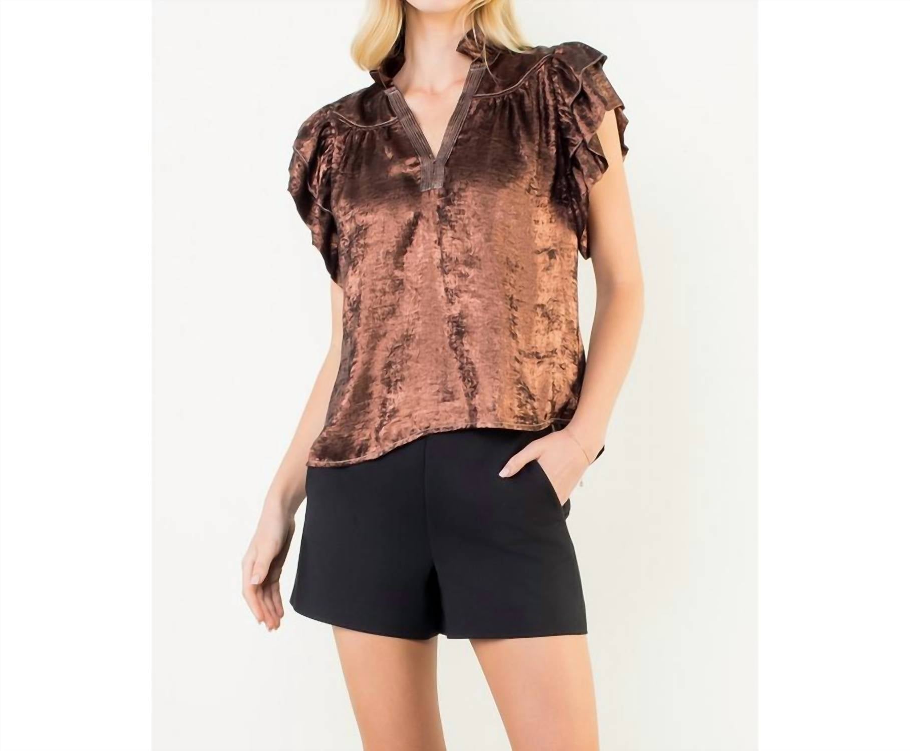 Thml - flutter sleeve shimmery v neck top