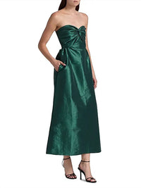 Kika Vargas - Rose Taffeta Strapless Midi Dress