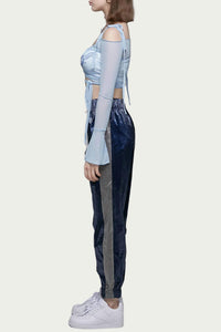 SHEER MESH WRAP CROPPED TOP