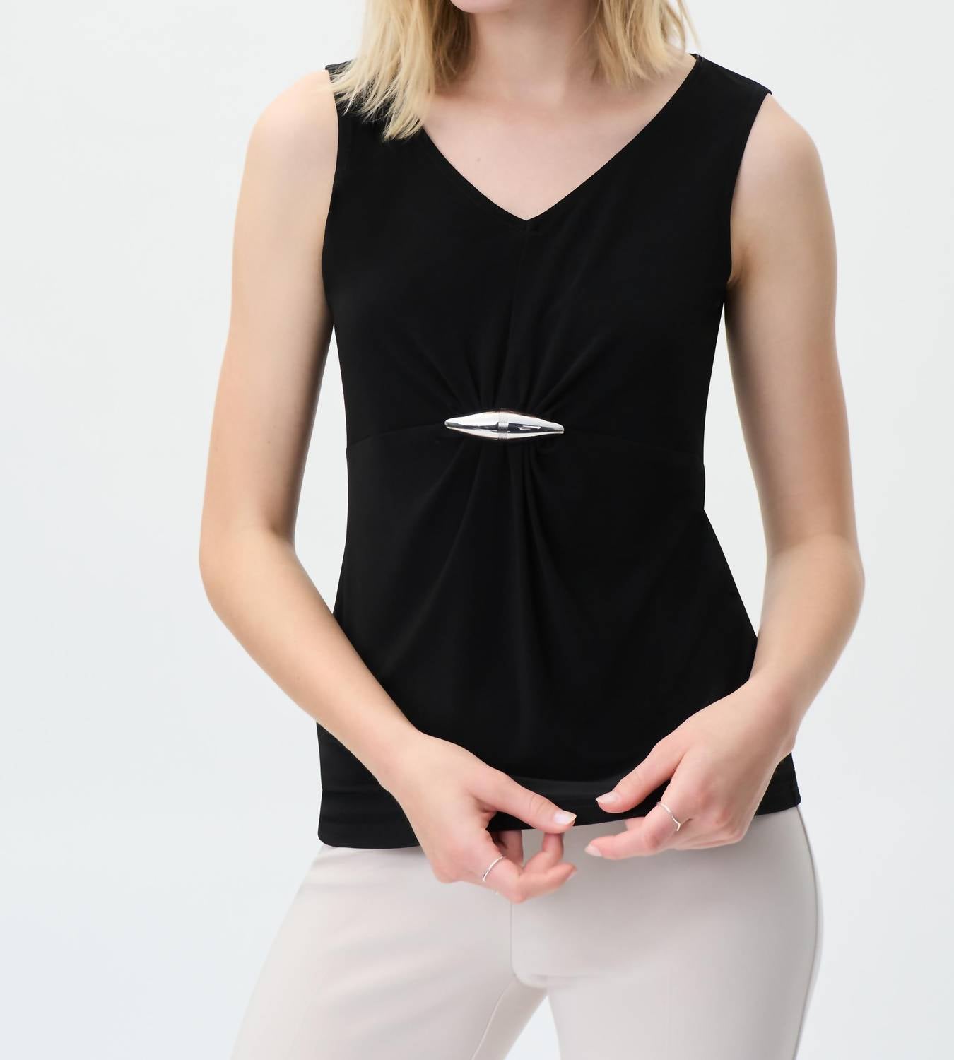 Joseph Ribkoff - V-neck Top With Hardware Detail