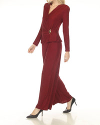 Joseph Ribkoff - Shimmery Faux Wrap Wide Leg Jumpsuit