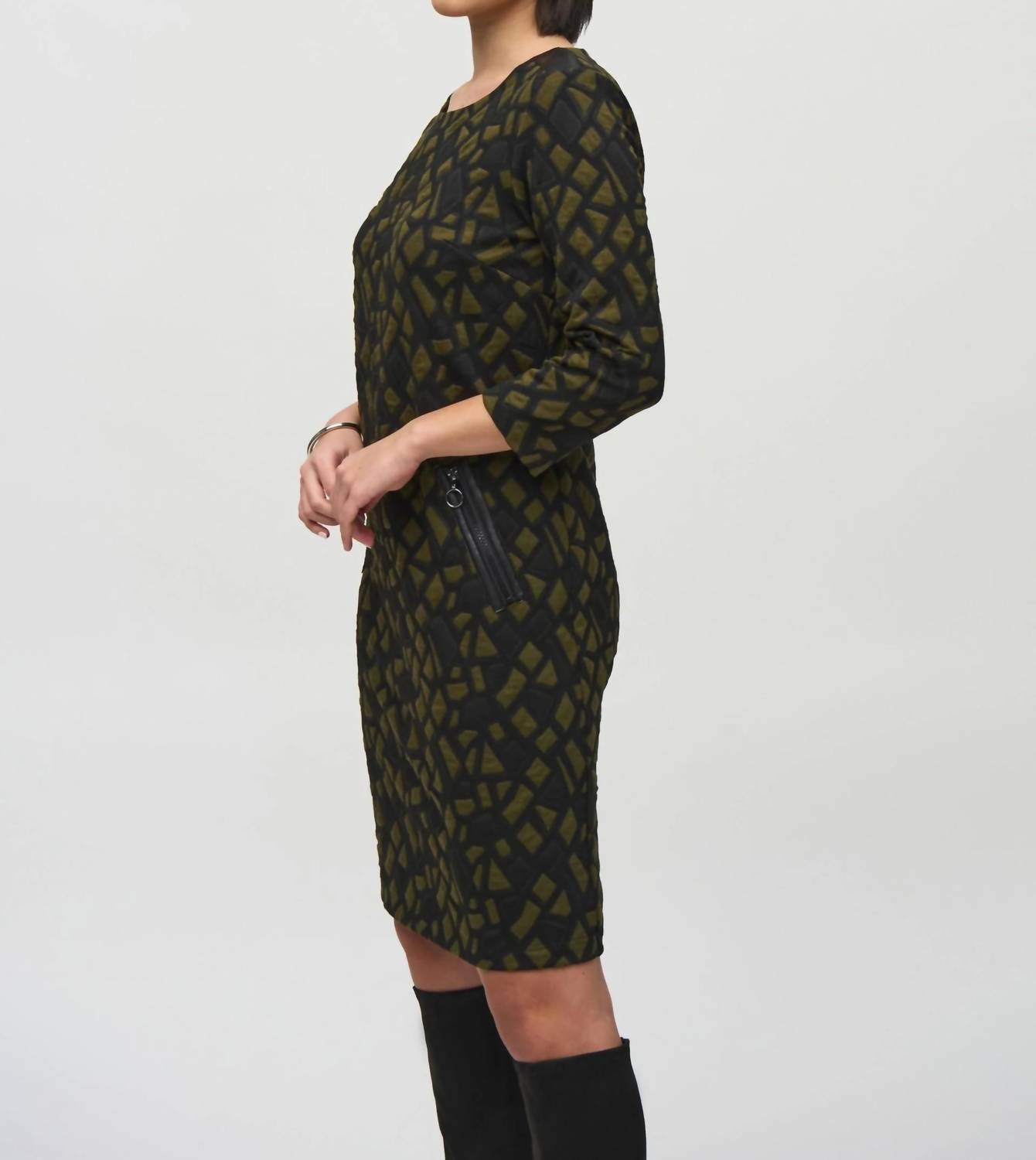 Joseph Ribkoff - Geometric Jacquard Shift Midi Dress