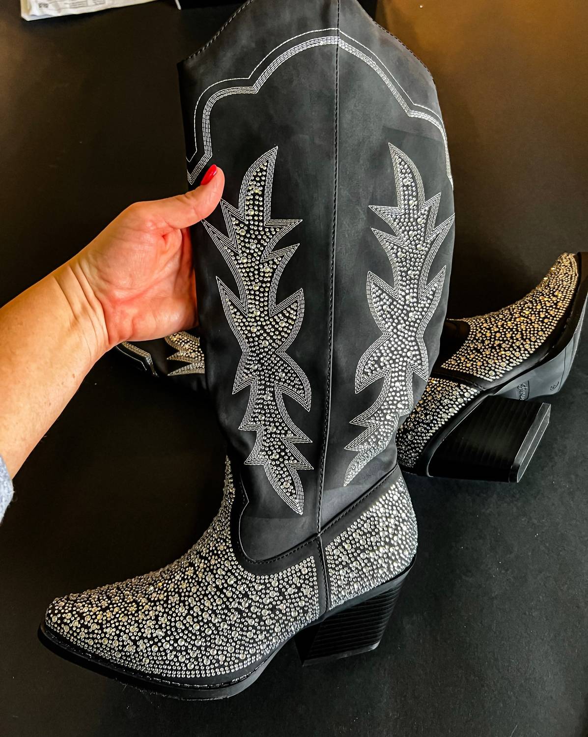 Forever Women's Rhinestone Cowboy Boots in black - women's shoe - alternate view