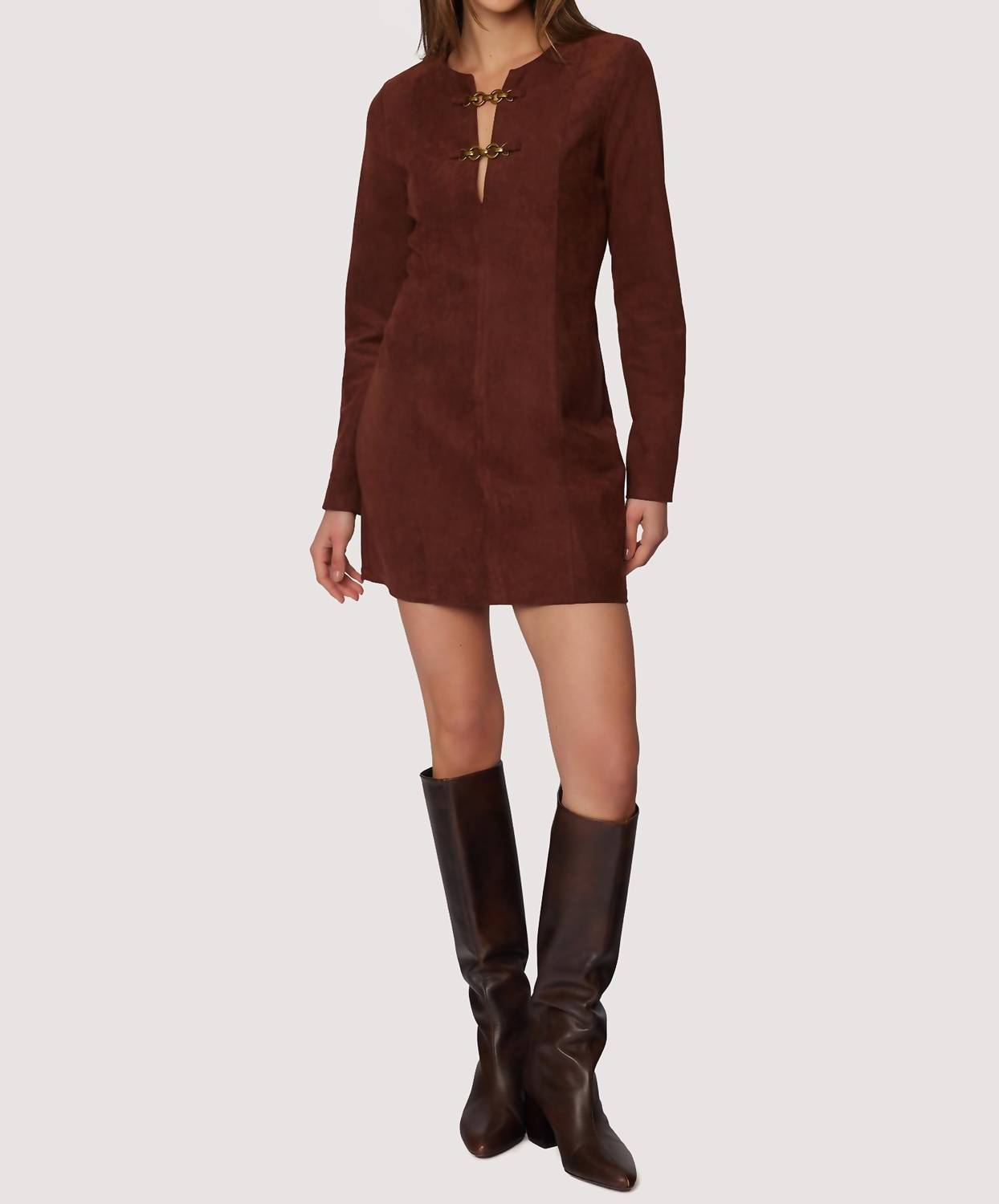 Lost + Wander - Suede Long Sleeve Mini Dress