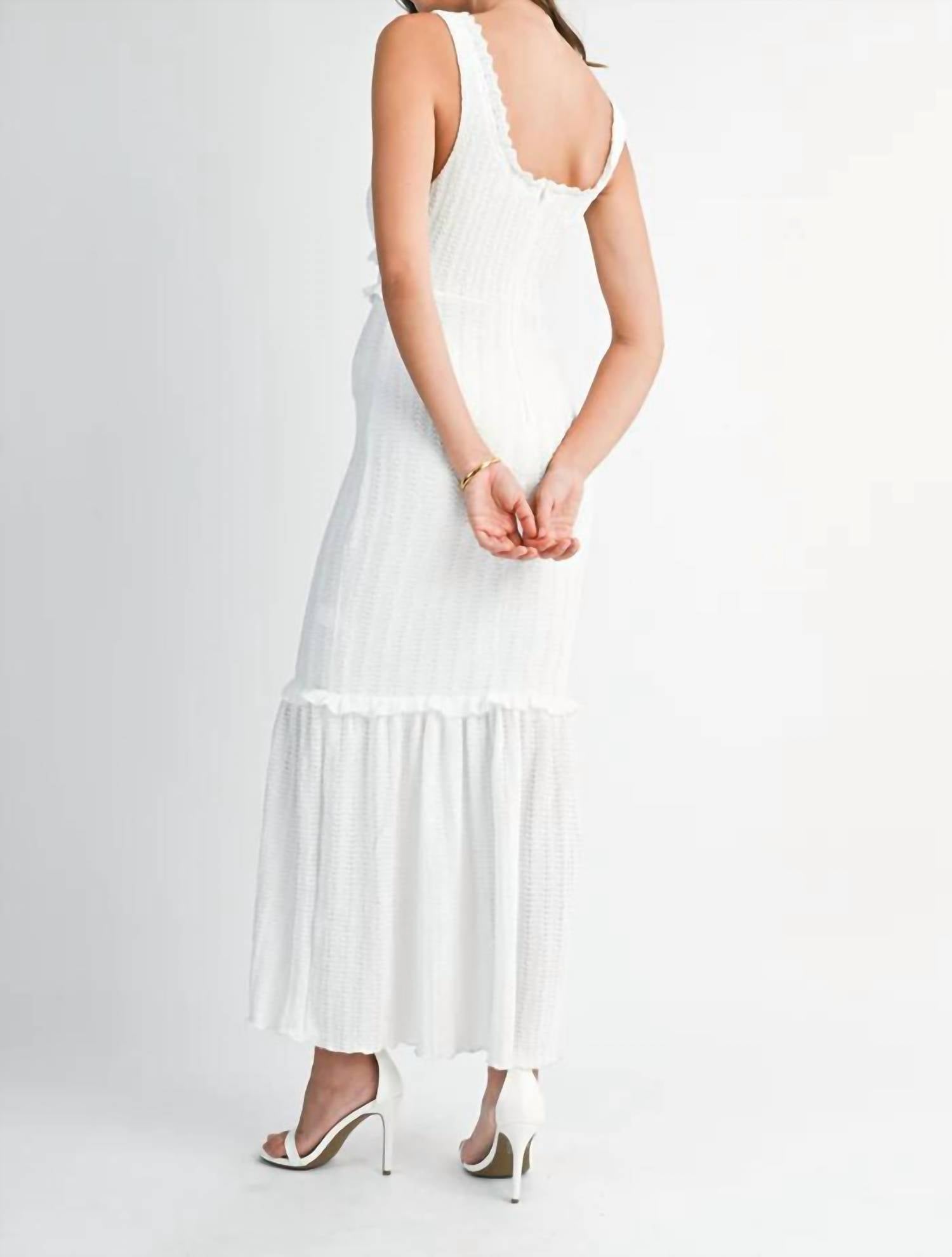 Mable - Chevron Textured Ruffled Knit Dress