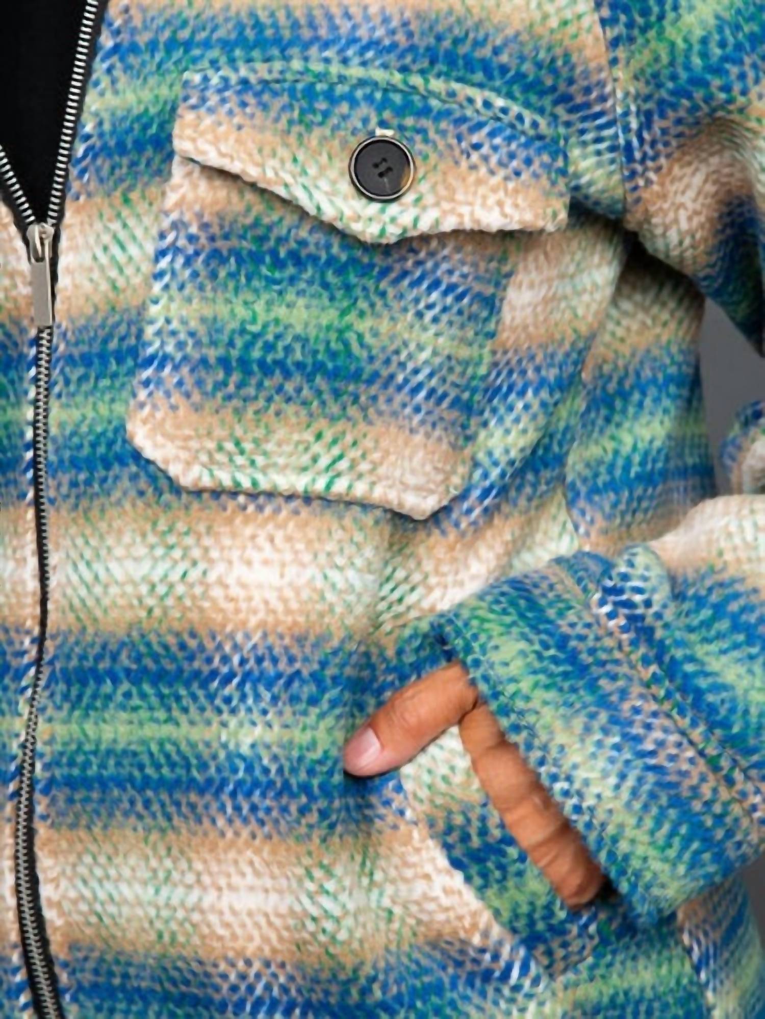 Papa Fashions - Plaid Tweed Zip Up Jacket