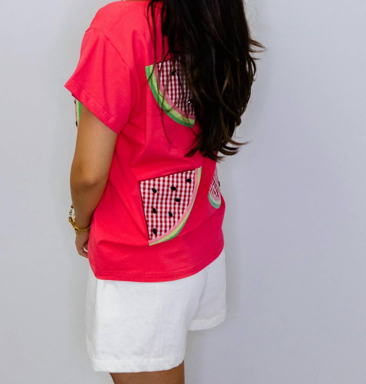Queen Of Sparkles - Gingham Watermelon Short Sleeve Tee