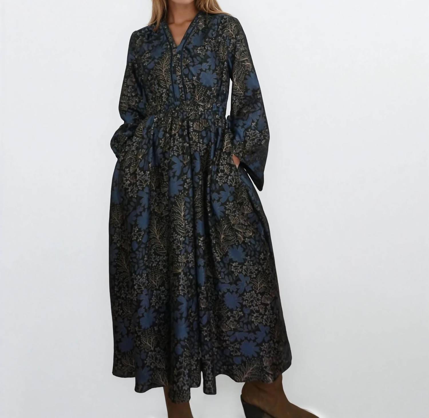 NIBI MTK Aria Maxi Dress in blue flower - women's dress