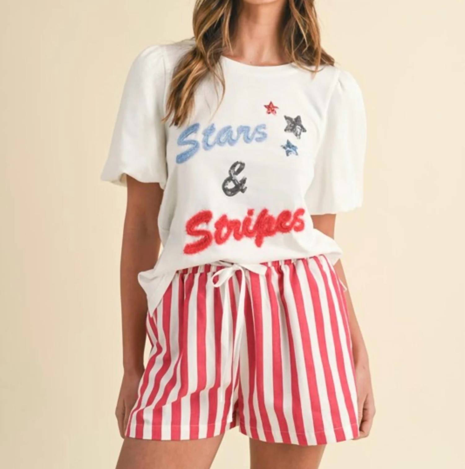 Anniewear - Hand Drawing Lettering Bubble Sleeve Knit Top