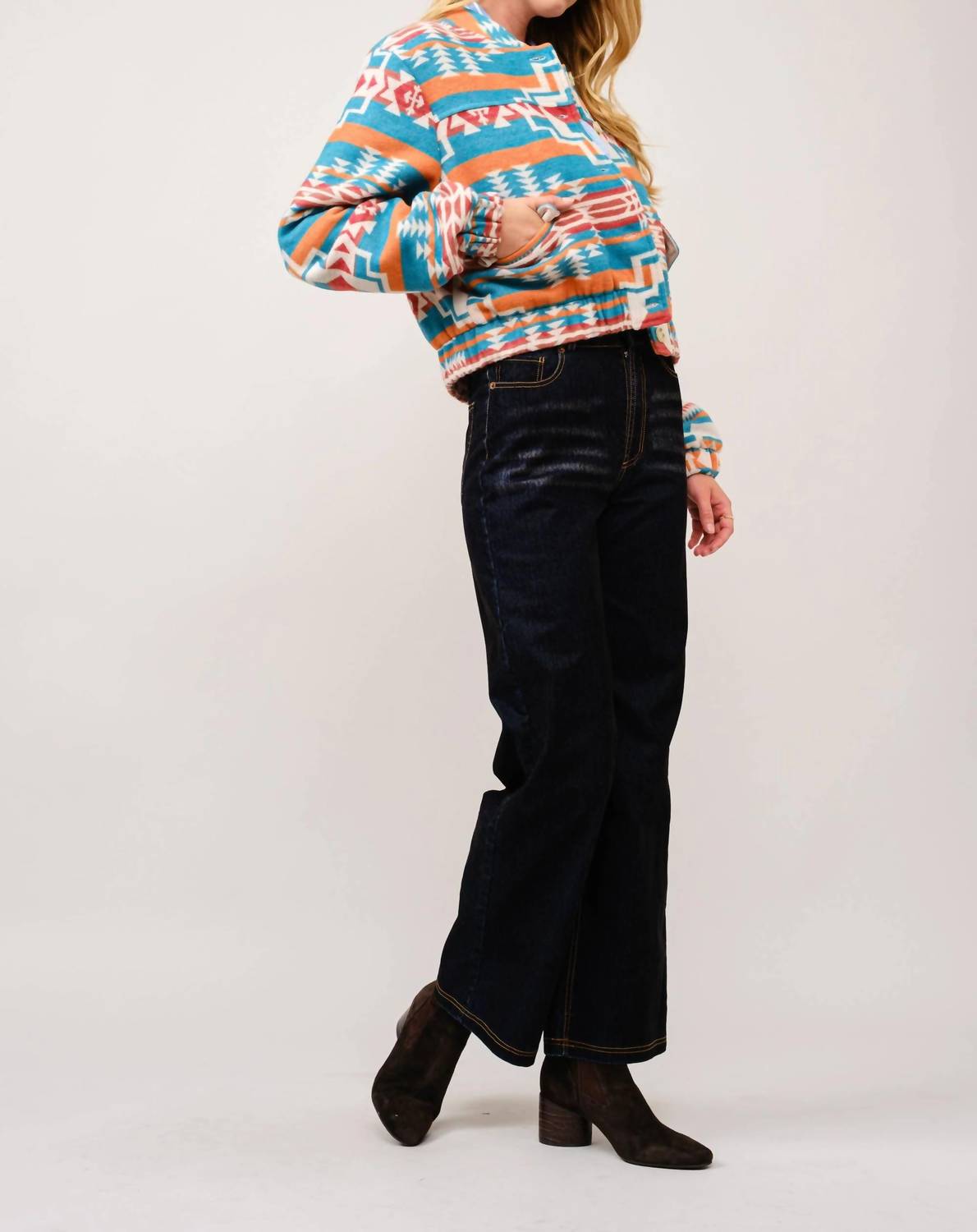 Blue B - Jacquard Aztec Snap Up Bomber Jacket