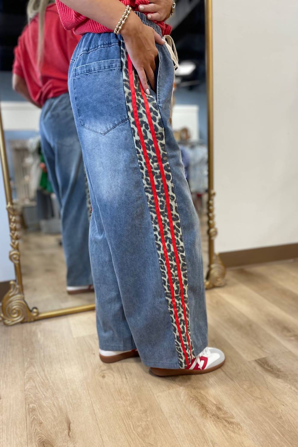 Jodifl - Side Leopard Accent Wide Leg Pant